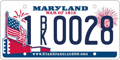 MD license plate 1BK0028