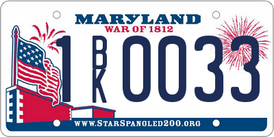 MD license plate 1BK0033