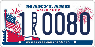 MD license plate 1BK0080