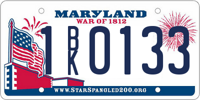 MD license plate 1BK0133