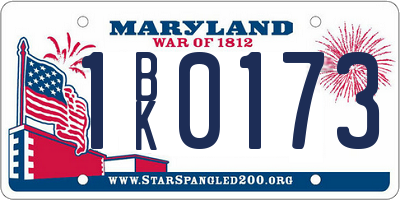 MD license plate 1BK0173