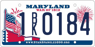 MD license plate 1BK0184
