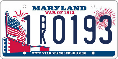 MD license plate 1BK0193