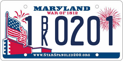 MD license plate 1BK0201