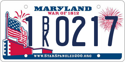 MD license plate 1BK0217