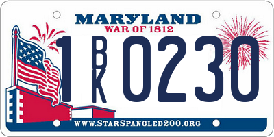 MD license plate 1BK0230