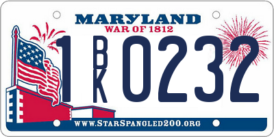 MD license plate 1BK0232
