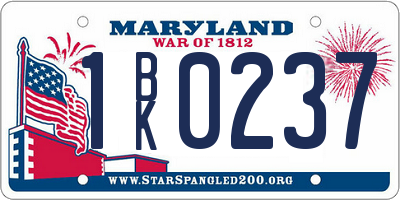 MD license plate 1BK0237