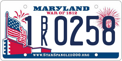 MD license plate 1BK0258