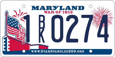 MD license plate 1BK0274