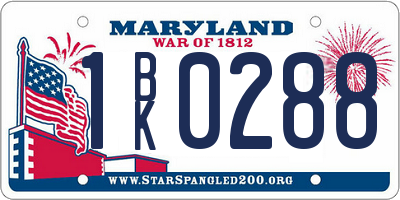 MD license plate 1BK0288