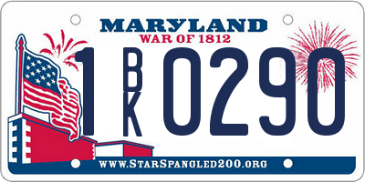 MD license plate 1BK0290