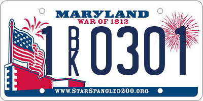 MD license plate 1BK0301