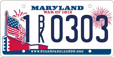 MD license plate 1BK0303