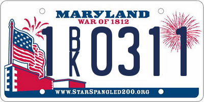 MD license plate 1BK0311