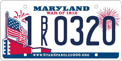 MD license plate 1BK0320