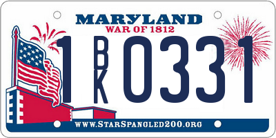 MD license plate 1BK0331