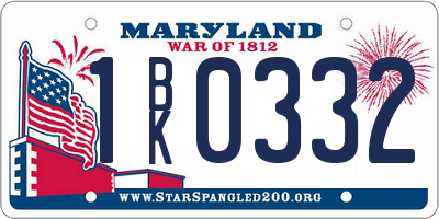 MD license plate 1BK0332