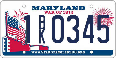 MD license plate 1BK0345