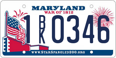 MD license plate 1BK0346