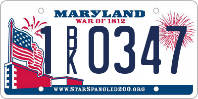 MD license plate 1BK0347
