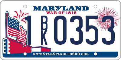 MD license plate 1BK0353