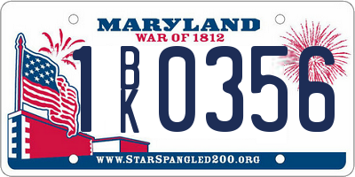 MD license plate 1BK0356