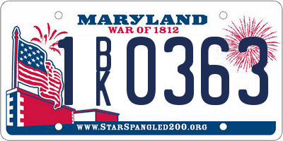 MD license plate 1BK0363