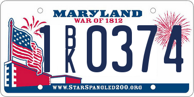 MD license plate 1BK0374