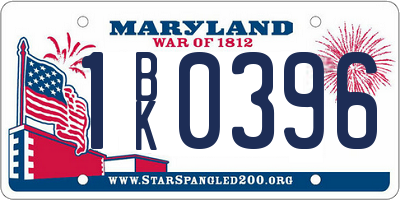 MD license plate 1BK0396