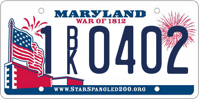MD license plate 1BK0402