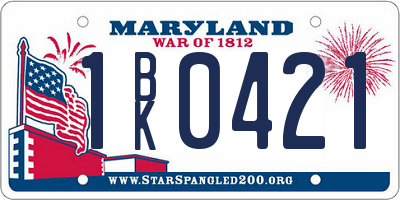MD license plate 1BK0421