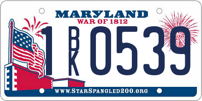 MD license plate 1BK0539