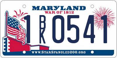 MD license plate 1BK0541