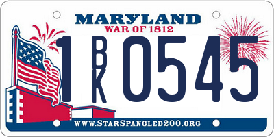 MD license plate 1BK0545