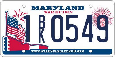 MD license plate 1BK0549