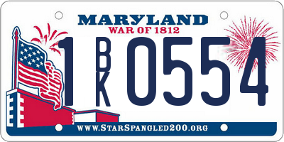 MD license plate 1BK0554