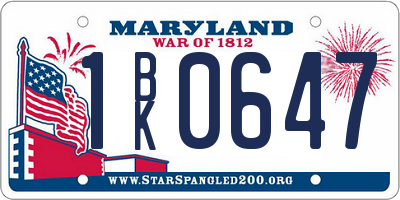 MD license plate 1BK0647