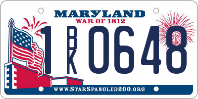 MD license plate 1BK0648