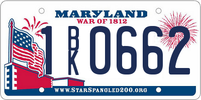MD license plate 1BK0662