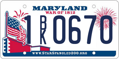 MD license plate 1BK0670