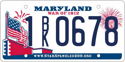 MD license plate 1BK0678