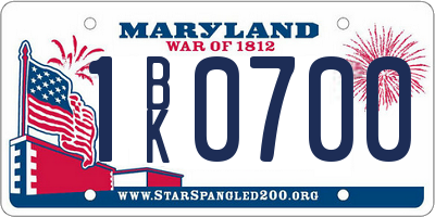 MD license plate 1BK0700