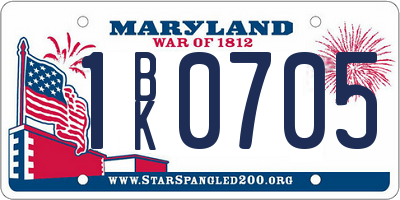 MD license plate 1BK0705