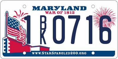 MD license plate 1BK0716