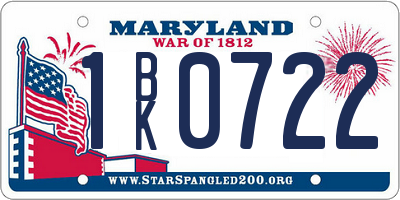 MD license plate 1BK0722