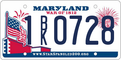 MD license plate 1BK0728