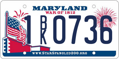 MD license plate 1BK0736