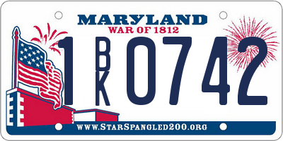 MD license plate 1BK0742