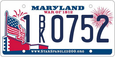 MD license plate 1BK0752